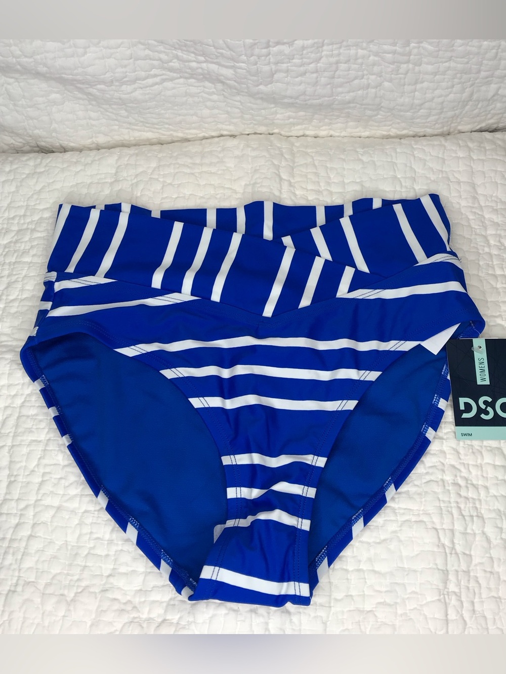 DSG Blue and White Striped High Waist Bikini Bottoms Size Medium